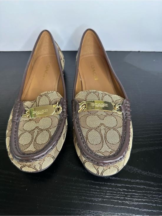 Coach Shoes - COACH A01918 Signature Olive Jacquard with Leather Gold-Tone Loafers Size 7.5